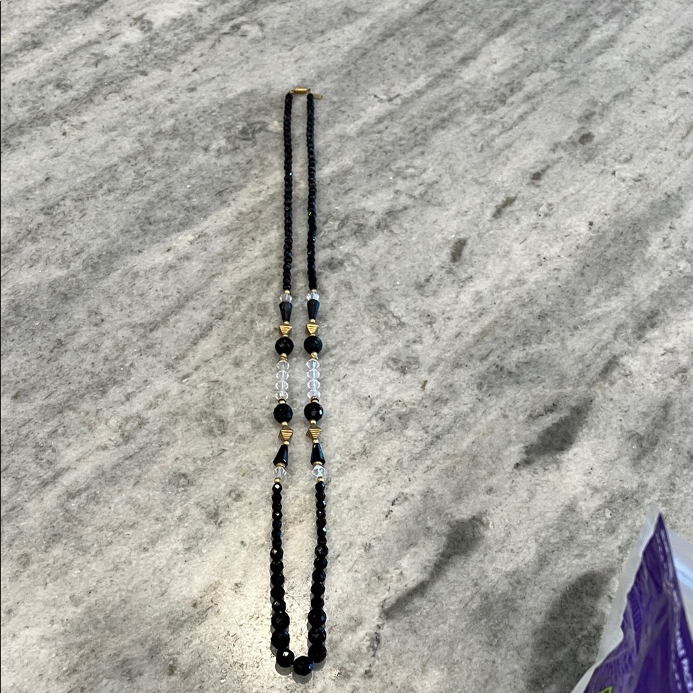 Vintage 1928 Black and Gold Glass Beaded Necklace